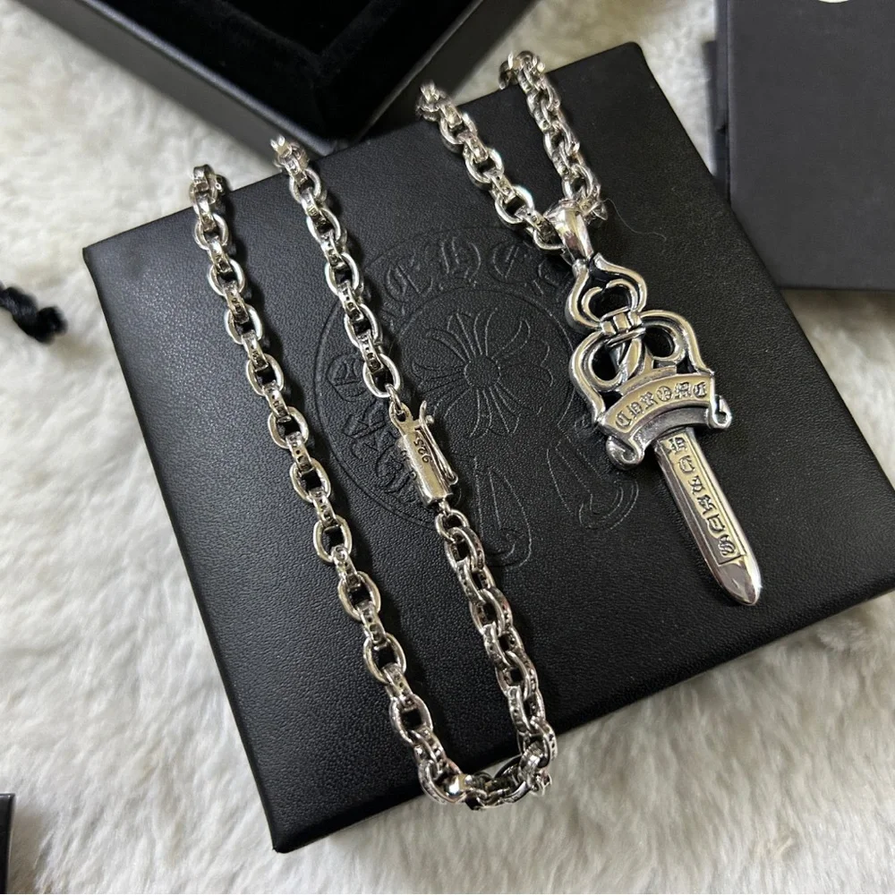 Chrome Hearts Silver Sword Dagger Pendant Necklace
